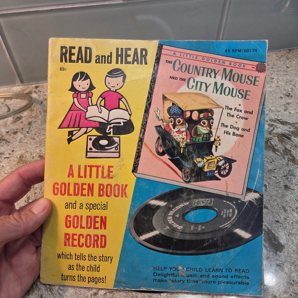 Vintage Little Golden Book & Record Country Mouse City Mouse 45 RPM Kay Lande